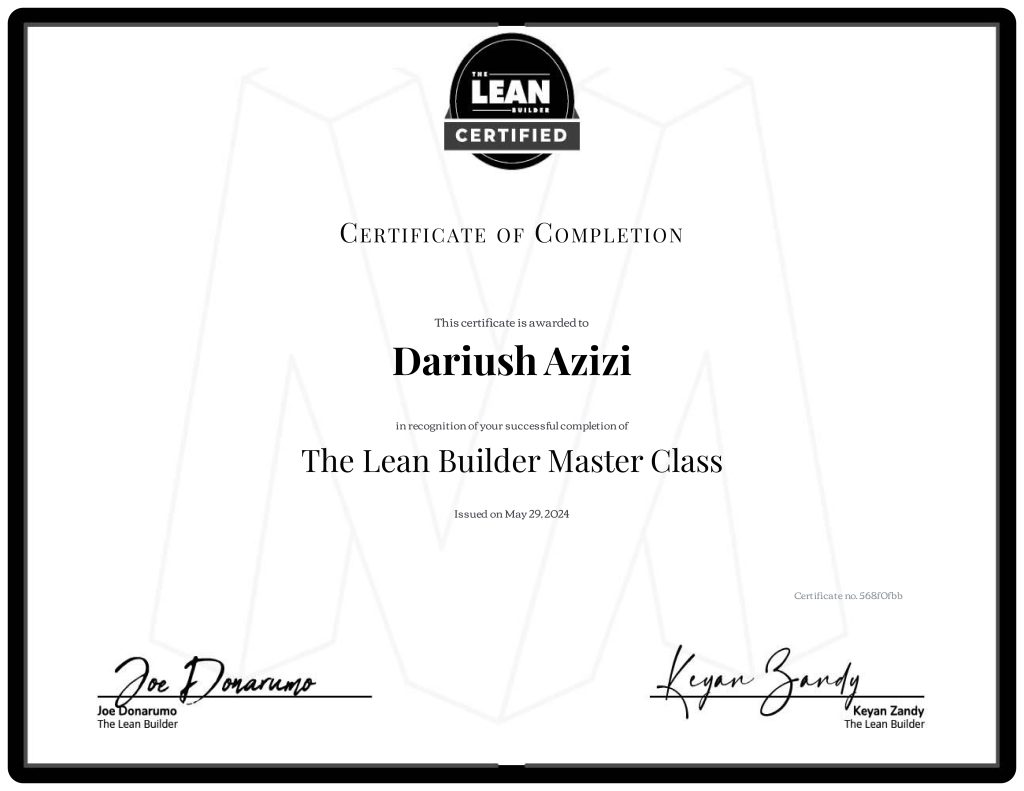 Certificate for The Lean Builder Masterclass